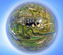Aerial view, RWE Generation SE Gersteinwerk power plant with cooling towers, Lippe river and