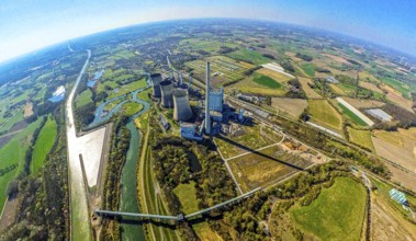 Aerial view, RWE Generation SE Gersteinwerk power plant with cooling towers, Lippe river and