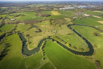 Aerial view, river Lippe meander, Lippe floodplain nature reserve from Werne to Heil, city limits