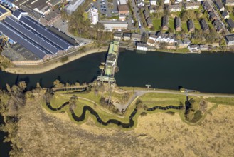 Aerial view, Harkort Weir power station with fish ladder at the Obergraben, HSOS Industrial