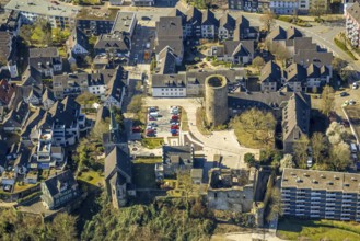 Aerial view, old town Wetter with castle Wetter (round tower), protestant parish Wetter-Freiheit