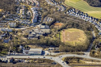 Aerial view, Geschwister-Scholl-Gymnasium and indoor swimming pool, sports facility and tennis