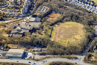 Aerial view, Geschwister-Scholl-Gymnasium and indoor swimming pool, sports facility and tennis