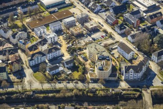 Aerial view, construction site with new residential buildings on Steinstraße, Seniorenresidenz