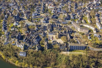 Aerial view, old town Wetter with castle Wetter (round tower), protestant parish Wetter-Freiheit