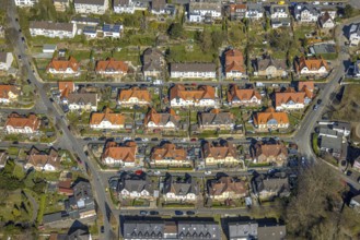 Aerial view, housing estate Stuckenholzhöhe Alt Wetter, architectural monument with red roofs