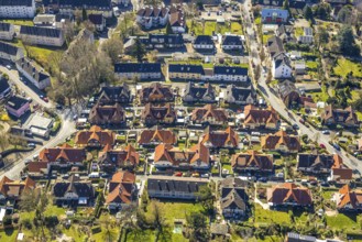 Aerial view, housing estate Stuckenholzhöhe Alt Wetter, architectural monument with red roofs