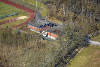 Aerial view, clubhouse at the sports ground of FC Wetter 1910/30 at the Harkortbergstadion football