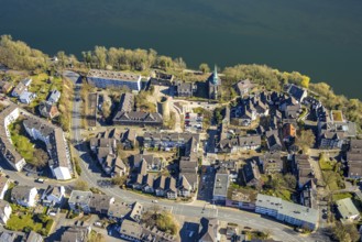 Aerial view, old town Wetter with castle Wetter (round tower), protestant parish Wetter-Freiheit