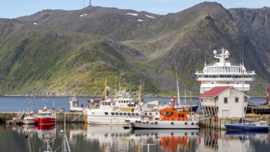 Ship MS Polarlys in the harbour of Honningsvåg, Finnmark, Norway, Scandinavia, Europe, adventure