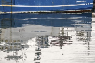 Ship bow with reflection, Honningsvåg, Finnmark, Norway, Scandinavia, Europe, adventure travel,
