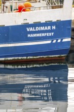 Ship bow with reflection, Honningsvåg, Finnmark, Norway, Scandinavia, Europe, adventure travel,