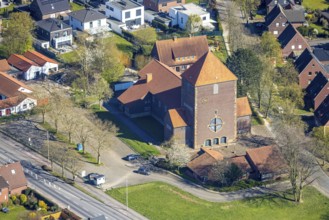Aerial view, catholic church Maria Frieden, Werne, Ruhr area, North Rhine-Westphalia, Germany, DE,