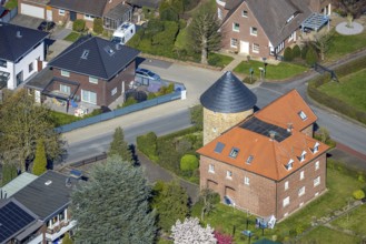 Aerial view, mill complex at Windmühlenberg with round tower, monument, Werne, Ruhr area, North