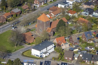 Aerial view, catholic church Maria Frieden, Werne, Ruhr area, North Rhine-Westphalia, Germany, DE,