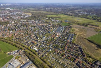 Aerial view, residential area Lünener Straße and Südring, meadow area Lippetal north of