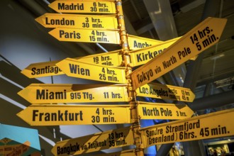 Norsk Luftfahrtmuseum, signpost Miami, Frankfurt, Bodø, Nordland, Norway, Scandinavia, Europe,