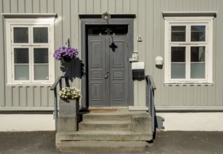 Shapes and colours, picturesque doors and windows, Nedre Bakklandet, Nygata Street, Trondheim,