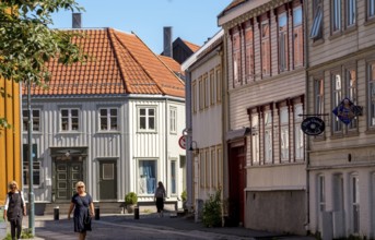 Shopping street, sign Den Gamle Krambod, Trondheim, Trøndelag, Norway, Scandinavia, Europe,