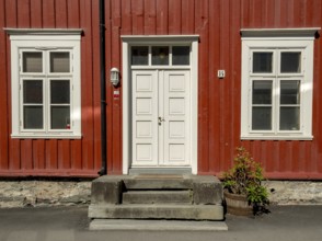 Shapes and colours, picturesque doors and windows, Nedre Bakklandet, Nygata Street, Trondheim,