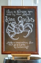 Dining plan, advertising poster for king crabs, Molde, Møre og Romsdal, Norway, Scandinavia,