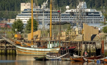 Sailing boats in the harbour, cruise ship, Trondheim, Trøndelag, Norway, Scandinavia, Europe,