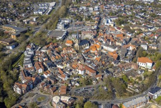 Aerial view, St. Christophorus Church and historic town hall on the market square in the old town,