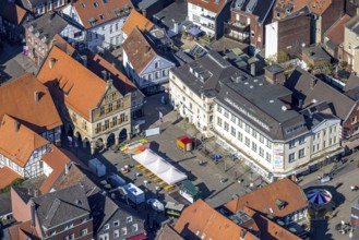 Aerial view, historic town hall and market square in the old town, Werne, Ruhr area, North