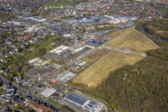 Aerial view, industrial area former Werne colliery shaft 1/2, brownfield site
