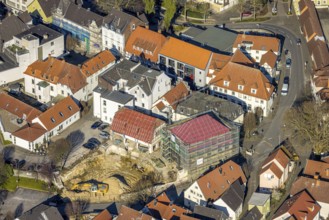 Aerial view, construction site with new building on the corner of Kämperstraße and Steinerstraße,