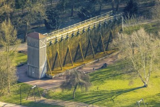 Aerial view, saltworks graduation works in the spa gardens, Werl, Soester Börde, North