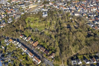 Aerial view, spa garden and Stadtpark, Werl, Soester Börde, North Rhine-Westphalia, Germany, DE,