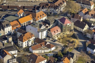 Aerial view, construction site with new building on the corner of Kämperstraße and Steinerstraße,