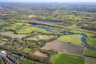 Aerial view, nature reserve Am Tibaum with bridge Am Tibaum over the Datteln-HAmm canal, district