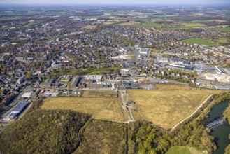 Aerial view, industrial area former Werne colliery shaft 1/2, brownfield site