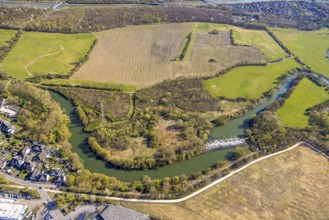 Aerial view, nature reserve NSG Lippeaue from Stockum to Werne with waterfall Gleitsohle, Rünthe,