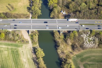 Aerial view, motorway bridge A1 over the river Lippe, district Herringen, Hamm, Ruhr area, North
