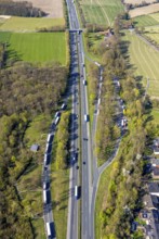 Aerial view, motorway A1 with truck rest area An Der Landwehr and parking area Fuchseggen, Werne,