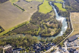 Aerial view, nature reserve NSG Lippeaue from Stockum to Werne with waterfall Gleitsohle, Rünthe,