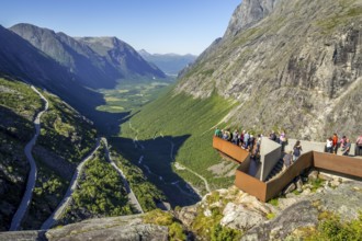 Trollstigen At Andalsnes, serpentines, Stigfossen waterfall, viewpoint, Innfjorden, Møre og