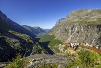 Trollstigen near Andalsnes, serpentines, Stigfossen waterfall, viewpoint, Innfjorden, Møre og