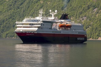 Ship MS Polarlys, Geirangerfjord, Geiranger, Møre og Romsdal, Norway, Scandinavia, Europe,