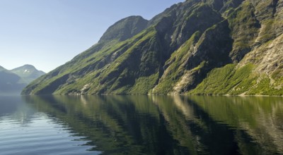Green mountainside, Storfjord, Eidsdal, Møre og Romsdal, Norway, Scandinavia, Europe, adventure