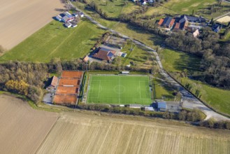 Aerial view, sports facility football stadium and tennis courts Blau-Weiß Büderich, Kuniberthalle,