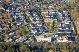 Aerial view, residential area An den Sieben Quellen, below district court, Werl, Soester Börde,