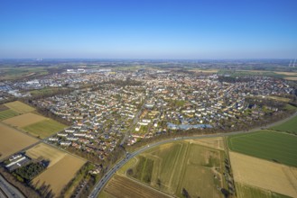 Aerial view, residential area, local view Werl, blue sky with distant view, Soester Börde, North