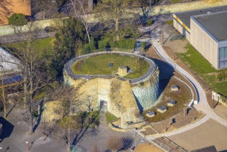Aerial view, castle ruins of the former electoral town castle at the Ursulinengymnasium, Werl,