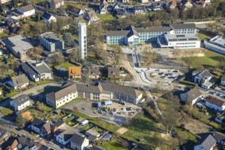 Aerial view, construction site with extension and remodelling of the Walburgisschule, evang.