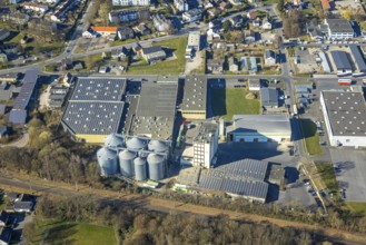 Aerial view, commercial area with Knauf Interfer Aluminium GmbH and Raiffeisen Vital eG
