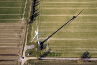 Aerial view, wind turbine with shadow, Schückinger Weg, Westbüderich, Werl, Soester Börde, North